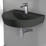 Bathroom Sink, CeraStyle 007809-U-97, Round Matte Black Ceramic Wall Mounted Sink